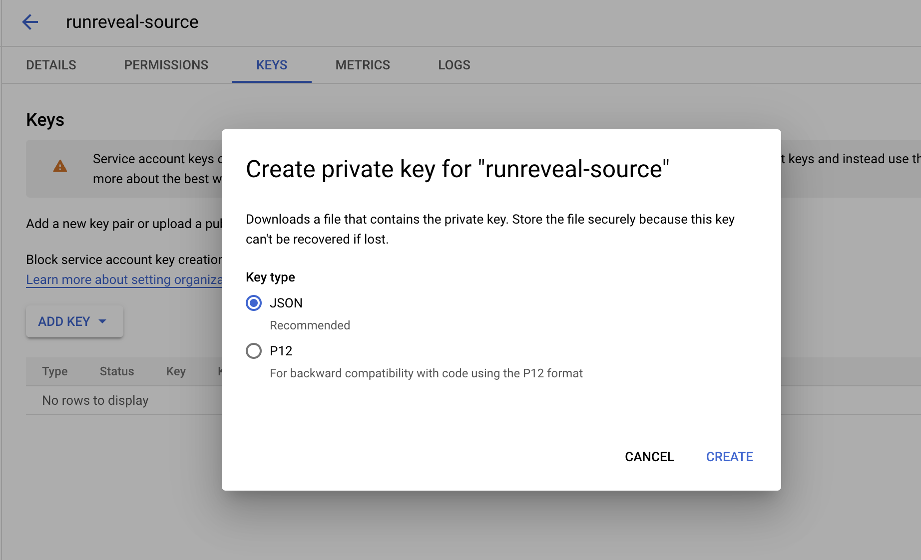 gcp service account key